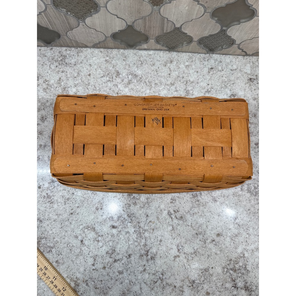Longaberger Handwoven Rectangular Bread Basket Dresden Ohio USA Brown 14x7.5x3.5 - Picture 5 of 6